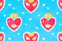 Kidcore heart pattern background, blue aesthetic design