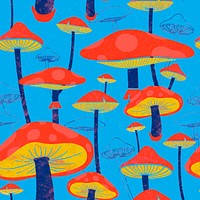 Mushroom psychedelic background, blue cottagecore pattern vector