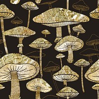 Gold mushroom pattern background, cottagecore design vector