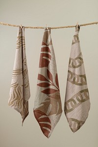 Aesthetic towel mockup, botanical pattern design psd