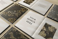 Book mockup, page & cover in gold abstract design for publishing psd