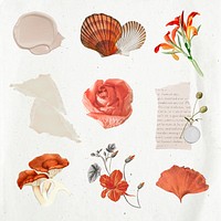 Scrapbook collage element with flowers and note paper psd set 