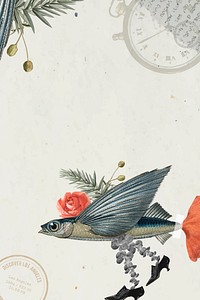Fish illustration, animal collage scrapbook mixed media artwork vector