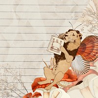 Retro lion illustration digital note background, surreal hybrid animal scrapbook collage art element psd
