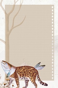 Retro leopard illustration digital note, surreal hybrid animal scrapbook collage art element vector