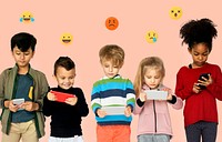 Group of kids playing on mobile phones