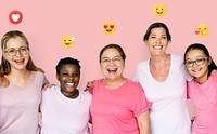 Cheerful dIverse women in pink tops