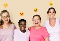 Cheerful dIverse women in pink tops