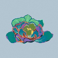Flower motif sticker, green aesthetic botanical psd