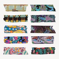 Abstract floral washi tape sticker, art deco psd set