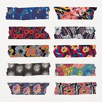 Vintage flower washi tape sticker, art deco psd set