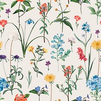 Vintage floral seamless pattern, botanical background vector, remixed from original artworks by Pierre Joseph Redouté