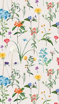 Retro flower pattern mobile wallpaper, vintage botanical background, remix from the artworks of Pierre Joseph Redouté