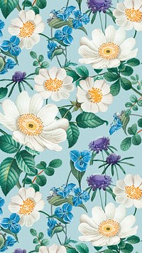 Flower pattern iPhone wallpaper, vintage botanical background, remix from the artworks of Pierre Joseph Redout&eacute;