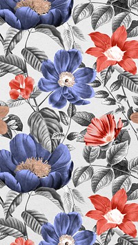 Retro floral pattern mobile wallpaper, vintage botanical background, remix from the artworks of Pierre Joseph Redouté