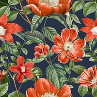 Red flower seamless pattern, botanical background psd, remixed from original artworks by Pierre Joseph Redout&eacute;