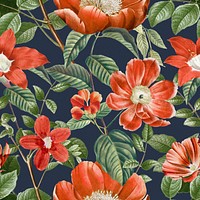 Red flower seamless pattern, botanical background psd, remixed from original artworks by Pierre Joseph Redouté