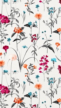 Vintage flower pattern mobile wallpaper, botanical background, remix from the artworks of Pierre Joseph Redouté