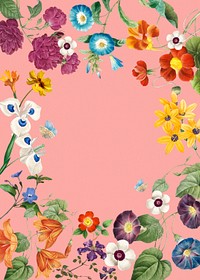 Flower poster frame, vintage floral on pink background psd, remixed from original artworks by Pierre Joseph Redouté