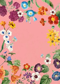 Flower poster frame, vintage floral on pink background vector, remixed from original artworks by Pierre Joseph Redouté