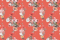 Red botanical pattern background, natural design psd, remixed from original artworks by Pierre Joseph Redout&eacute;