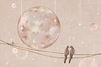 Couple birds background, cute pigeon on a wire illustration 