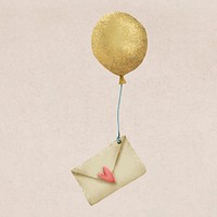 Love letter sticker, gold balloon illustration design vector