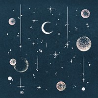 Simple celestial clipart, night sky design vector