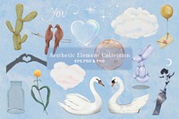 Aesthetic love element collection, cute design psd