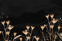 Black botanical background, gold dried flower design 