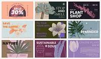 Botanical & floral blog banner template set, retro modern aesthetic halftone design vector