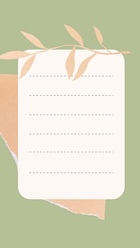 Paper note mobile wallpaper, cute leaf on green design vector