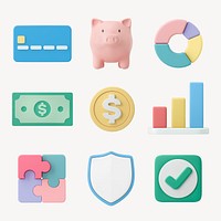 3D finance business clipart, money & banking psd set 