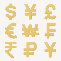 International currency exchange, money sign clipart, 3D psd set