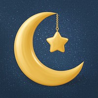 Star and crescent sticker, 3D Ramadan symbol psd