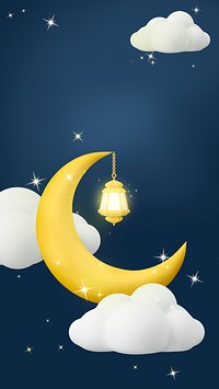 Aesthetic moon mobile wallpaper, 3D hanging lantern background