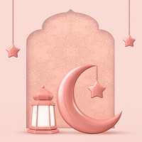 Pink 3D moon background, Ramadan celebration design