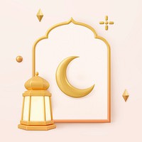 Crescent and star, 3D arched frame, Ramadan celebration