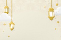 Hanging lanterns background, 3D aesthetic beige design