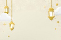 Hanging lanterns background, 3D aesthetic beige design psd