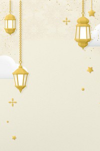 Hanging lanterns background, 3D aesthetic beige design