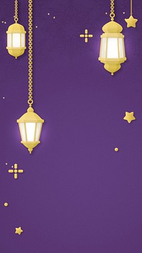 Hanging lanterns mobile wallpaper, 3D aesthetic purple background