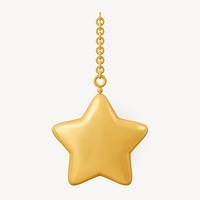 Hanging star, 3D clipart, cute metallic illustration