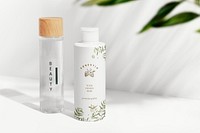 Skincare bottle mockup, beauty product packaging set psd