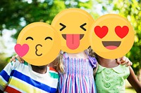 Kids with emoticons in the park