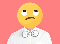 Unamused face emoji portrait on a man