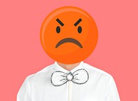 Angry face emoji portrait on a man