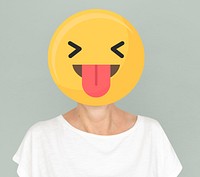 Funny face emoji portrait on a woman