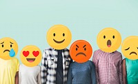 Diverse friends covered with emoticons