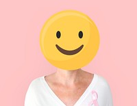 Woman with pink ribbon for breast cancer awareness portrait
